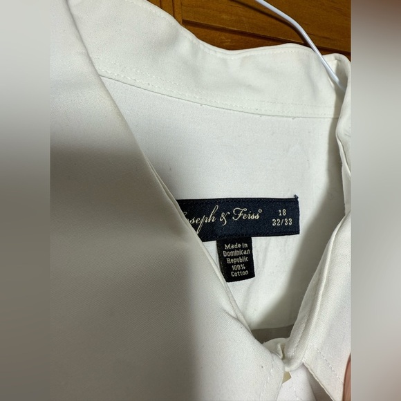 Joseph & Feiss White Pleated Cotton Tuxedo Dress Shirt Men Size 18 32/33 - Picture 4 of 4